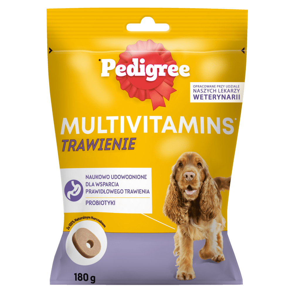 PEDIGREE® Multivitamins Trawienie - karma uzupełniająca dla dorosłych psów, o smaku kurczaka 180 g