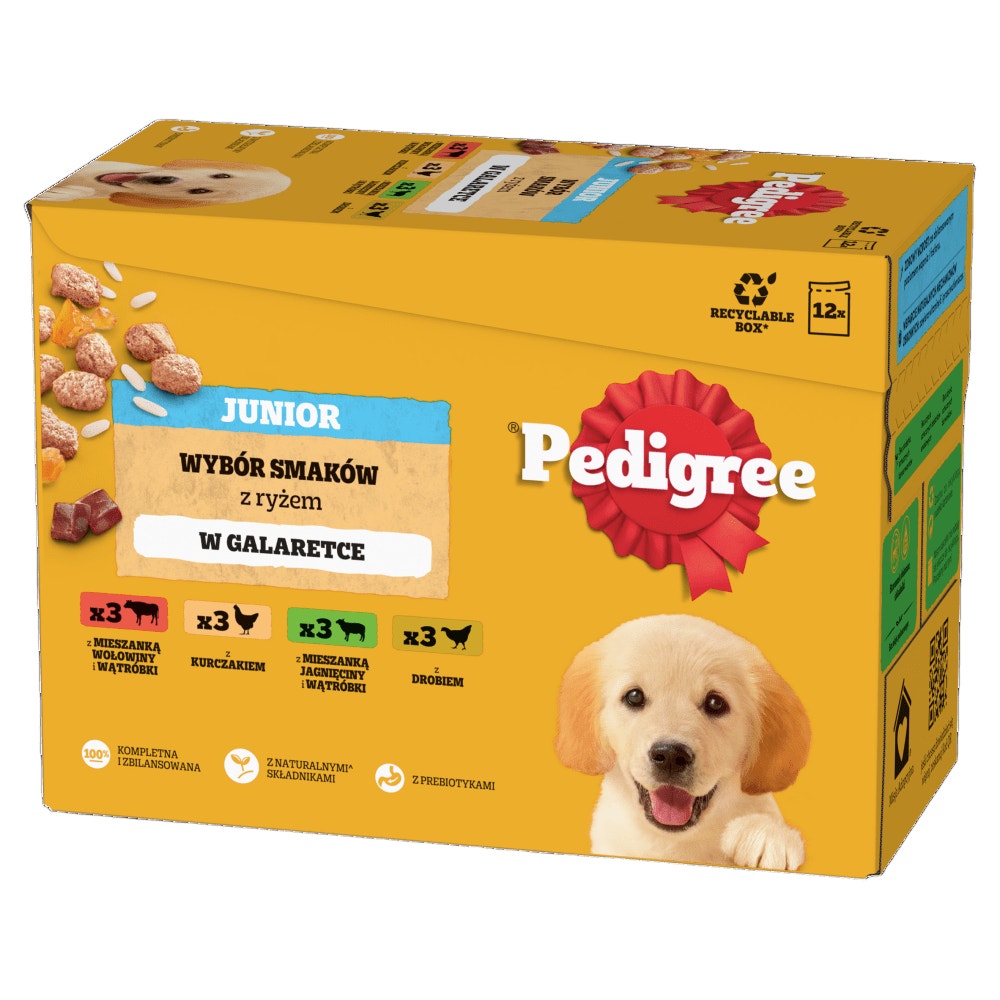PEDIGREE® Junior Wybór Smaków z Ryżem w Galaretce, 12 & 40 x 100 g