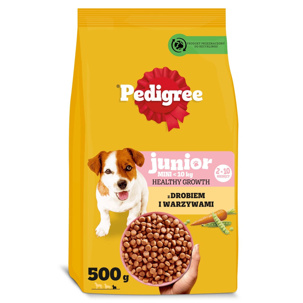 PEDIGREE® Junior z Drobiem i Warzywami, Małe Rasy, 500 g