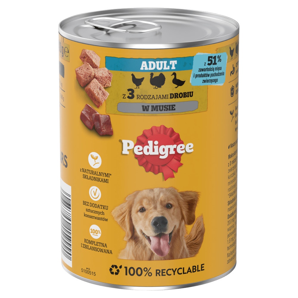 PEDIGREE® Adult z 3 Rodzajami Drobiu w Musie, 400 g