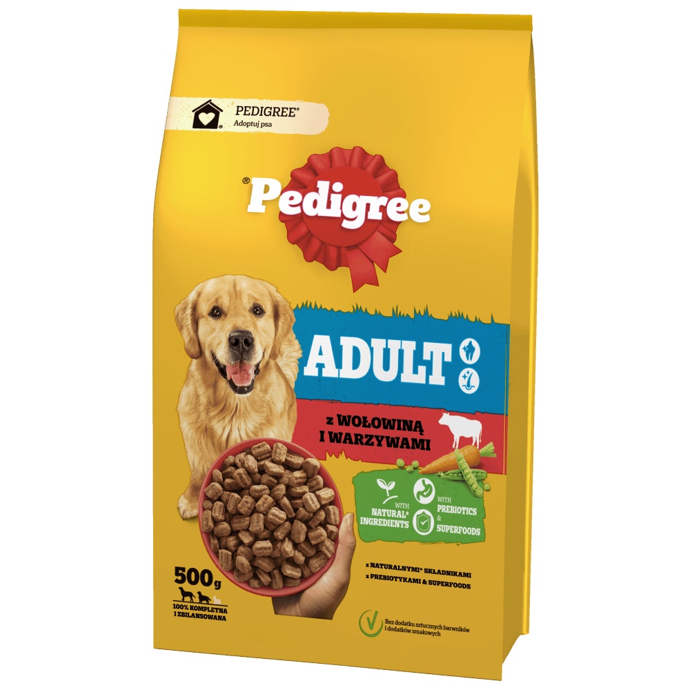 PEDIGREE® Adult z Wołowiną i Warzywami, Średnie i Duże Rasy, 500 g, 2.6 kg, 4 kg & 12 kg