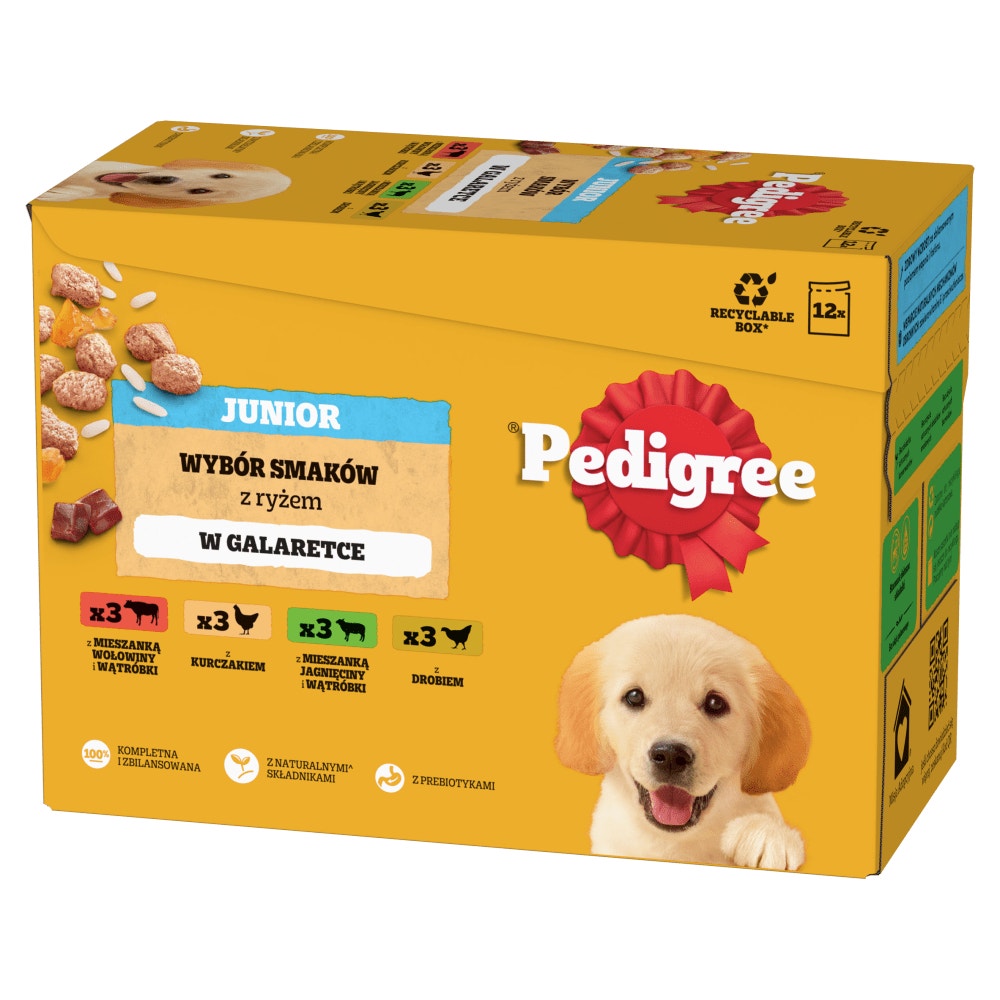 PEDIGREE® Junior Wybór Smaków z Ryżem w Galaretce, 12 & 40 x 100 g
