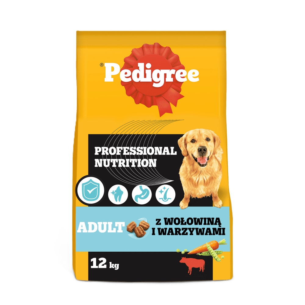 PEDIGREE® Professional Nutrition Adult z Wołowiną i Warzywami, Średnie i Duże Rasy, 12 kg